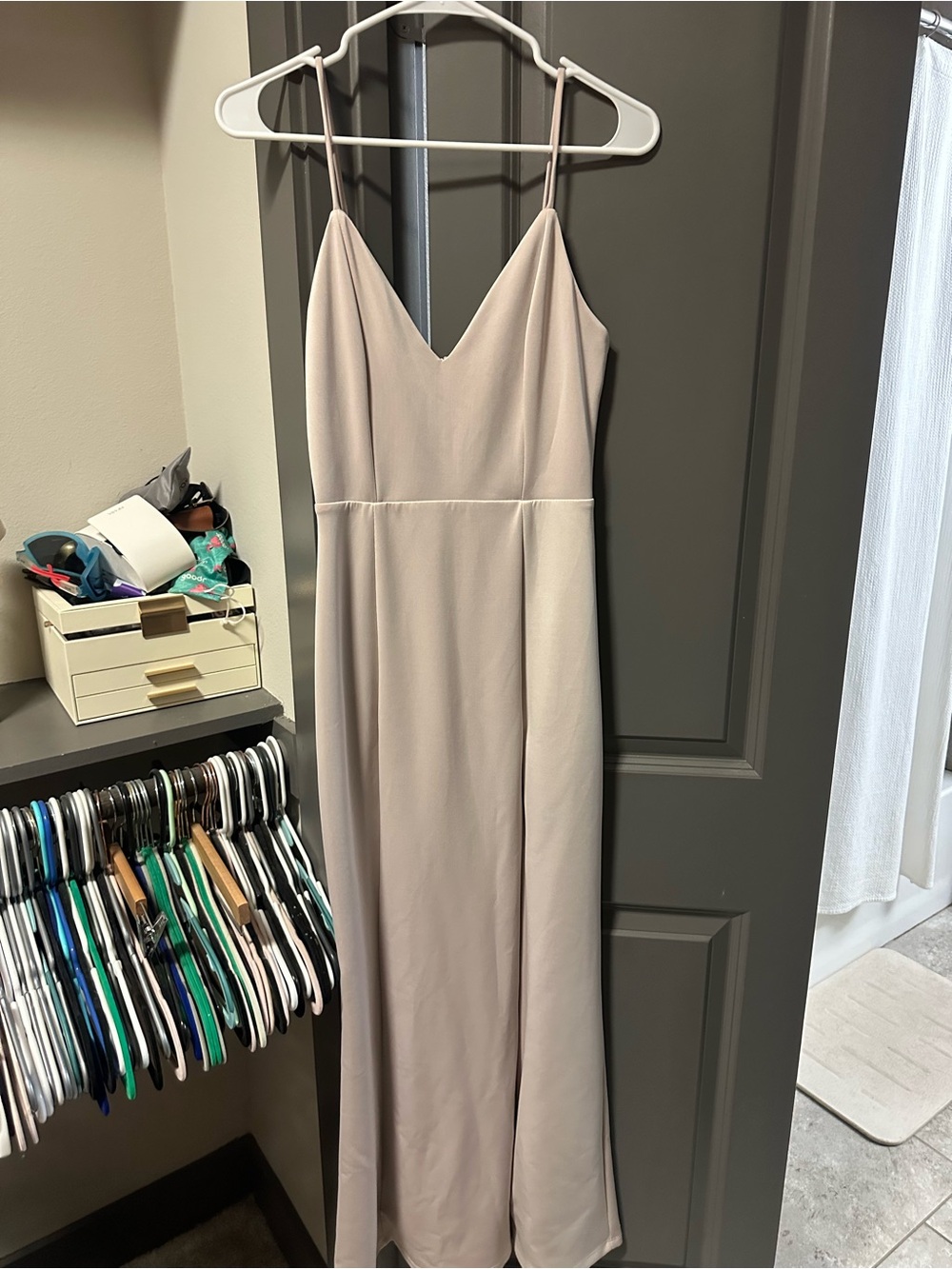 Showpo Blush Beige Spaghetti-Strap Maxi Dress